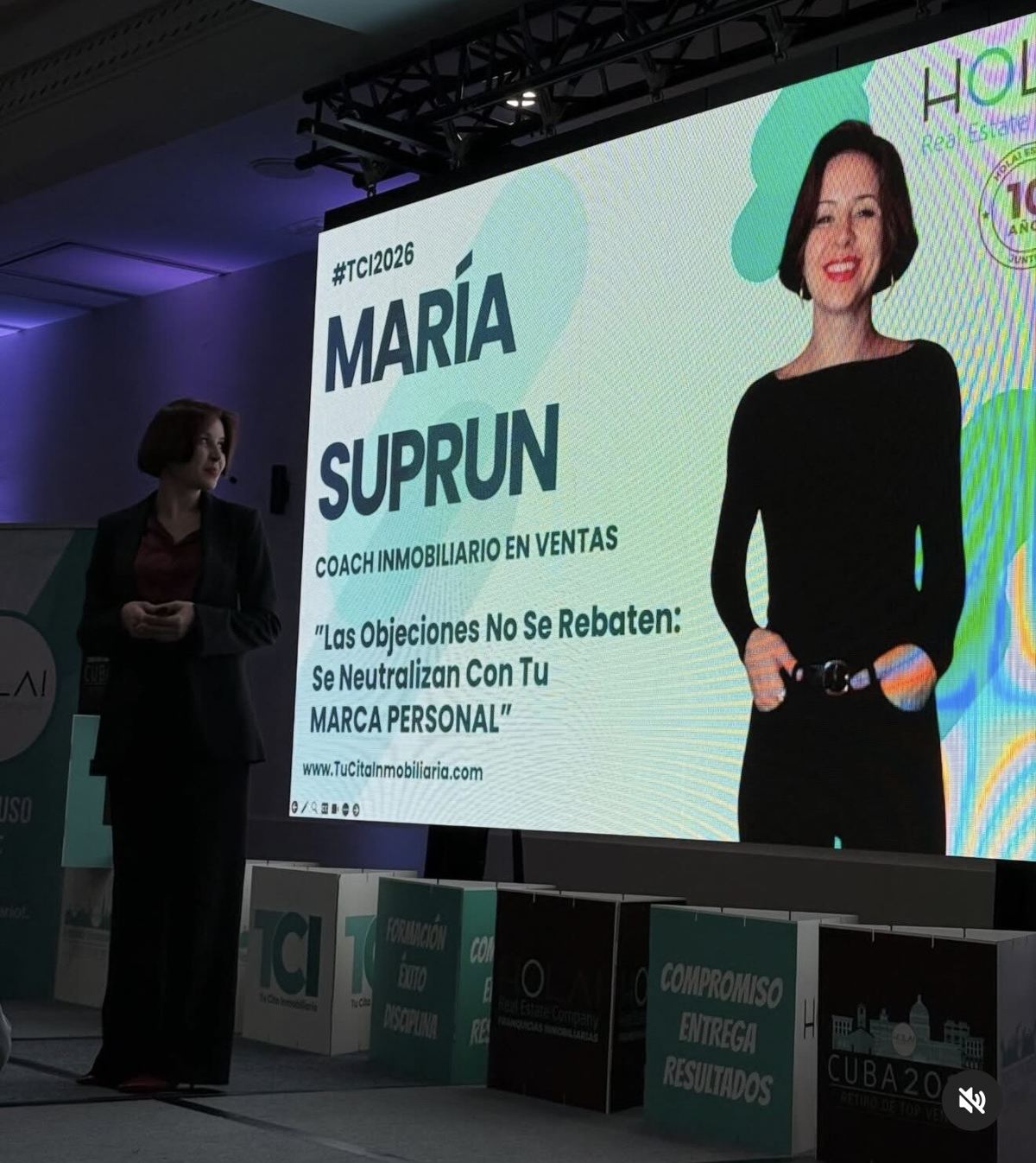María Suprun en el TCI 2026 con su nombre en pantalla gigante